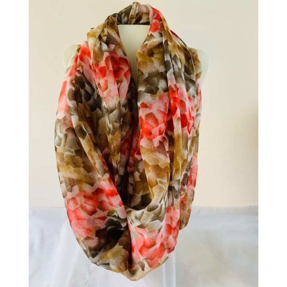 Multitone Print Infinity Scarf - Brown